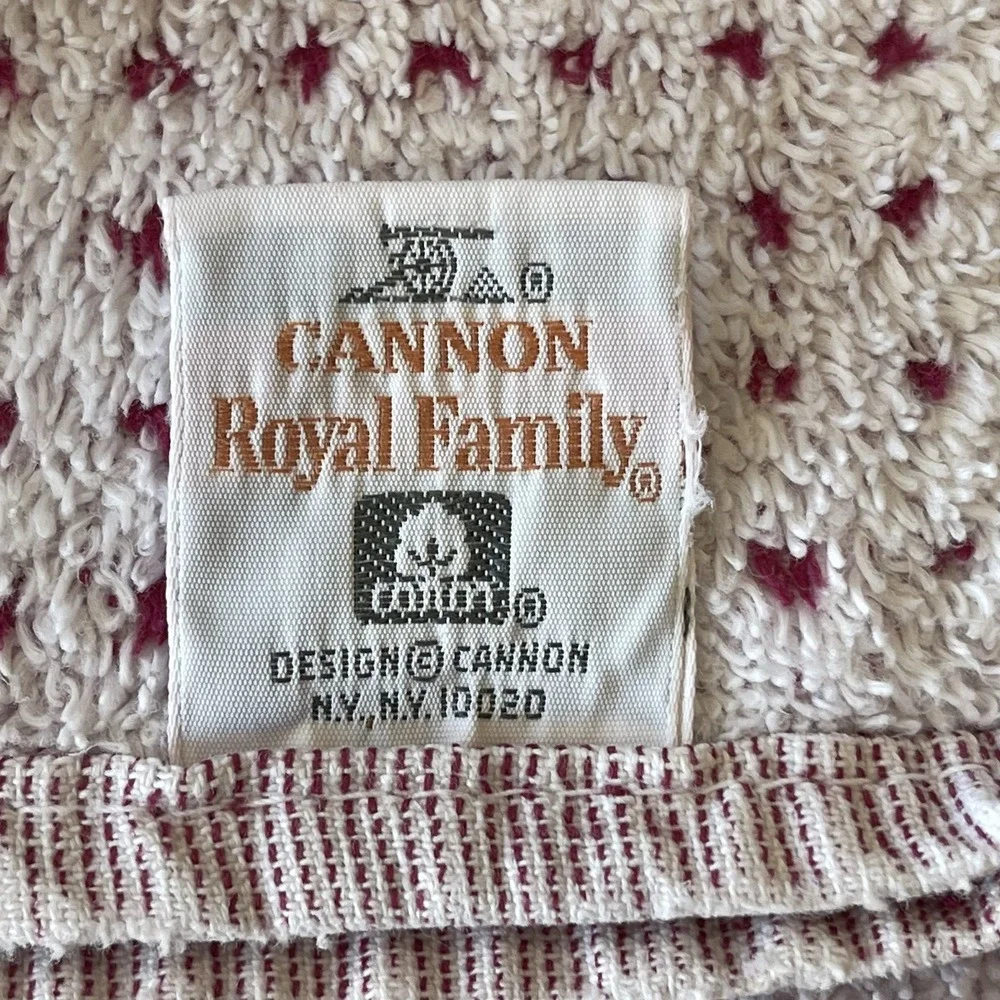Cannon Royal Family Bath Towel Set Of 2 Checkered Burgundy & White Vintage 70s